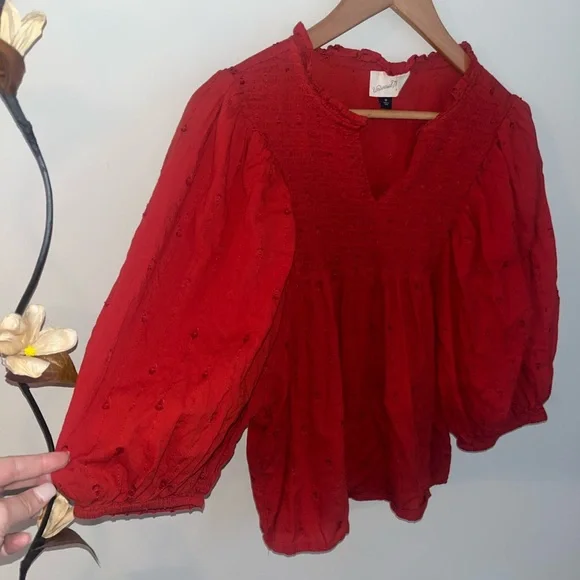 Women's Red peasant top - Picture 3 of 6